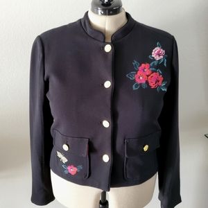 Floral Embroidered Mandarin Collar Crop Blazer Size L
